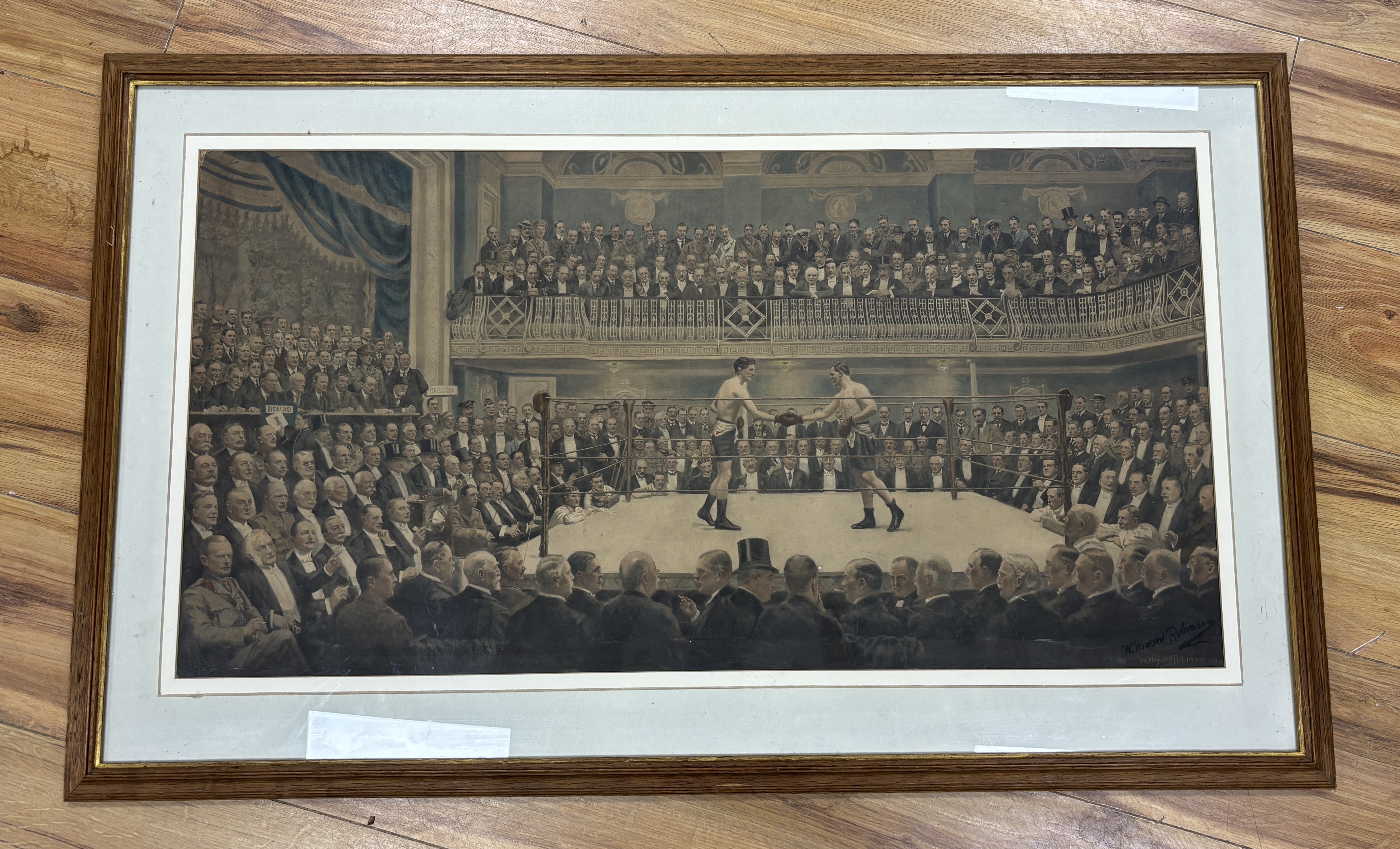 After W Howard Robinson (19/20th. C), colour lithograph, 'An evening at the National Sporting Club', signed in plate, 40 x 77cm